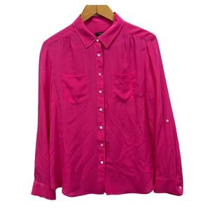 Talbots Petites Pink Silk Long Sleeve Collared Button Front Shirt Top 10P Pleats